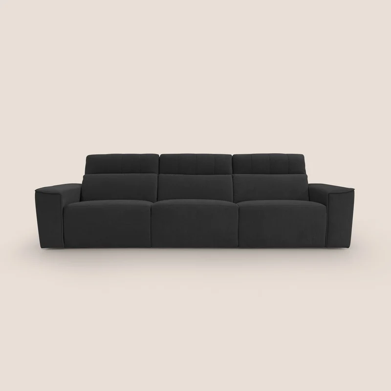 Clark Canapé modulable avec 3 assises et avec option relax électrique en tissu imperméable et détachable T17 noir