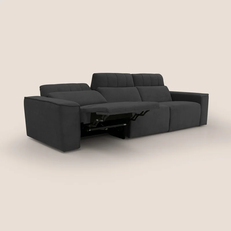 Clark Canapé modulable avec 3 assises et avec option relax électrique en tissu imperméable et détachable T17 noir