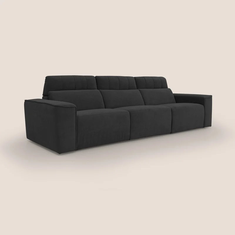 Clark Canapé modulable avec 3 assises et avec option relax électrique en tissu imperméable et détachable T17 noir