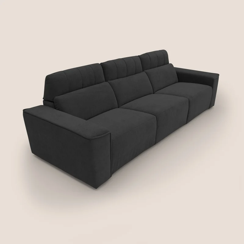 Clark Canapé modulable avec 3 assises et avec option relax électrique en tissu imperméable et détachable T17 noir