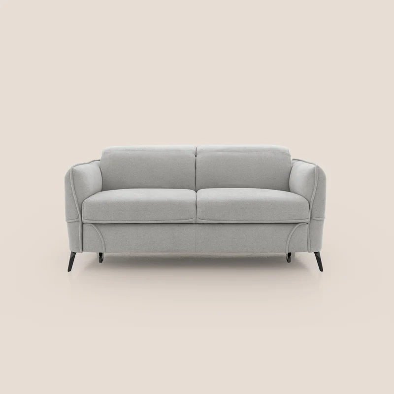 Bloom canapé avec repose-pieds extractible pieds hauts et têtières réglables en bouclette imperméable T07 gris