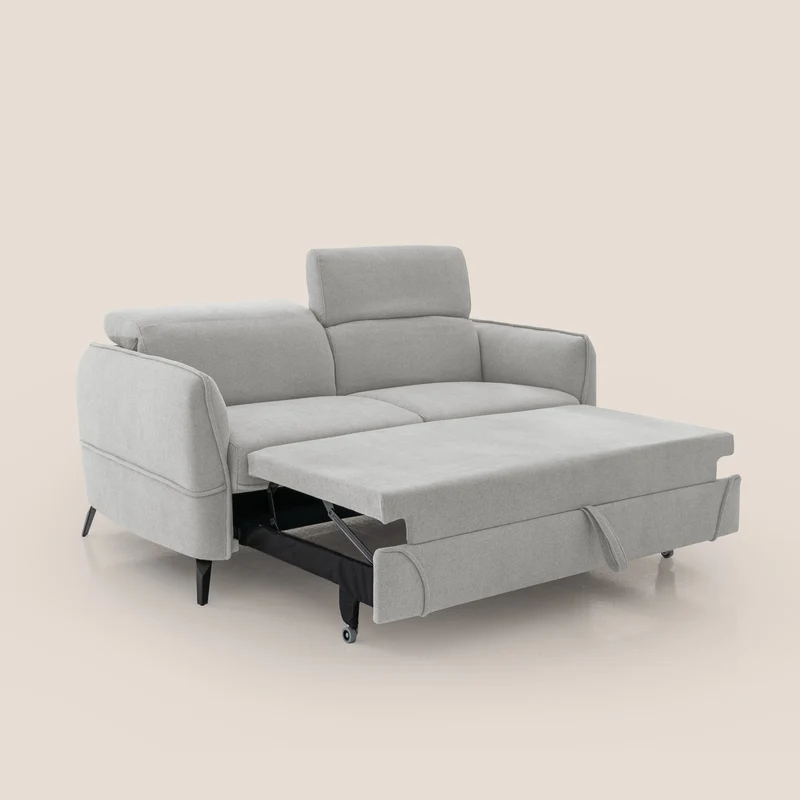 Bloom canapé avec repose-pieds extractible pieds hauts et têtières réglables en bouclette imperméable T07 gris