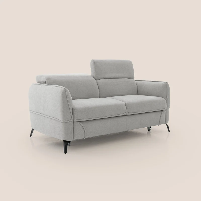 Bloom canapé avec repose-pieds extractible pieds hauts et têtières réglables en bouclette imperméable T07 gris