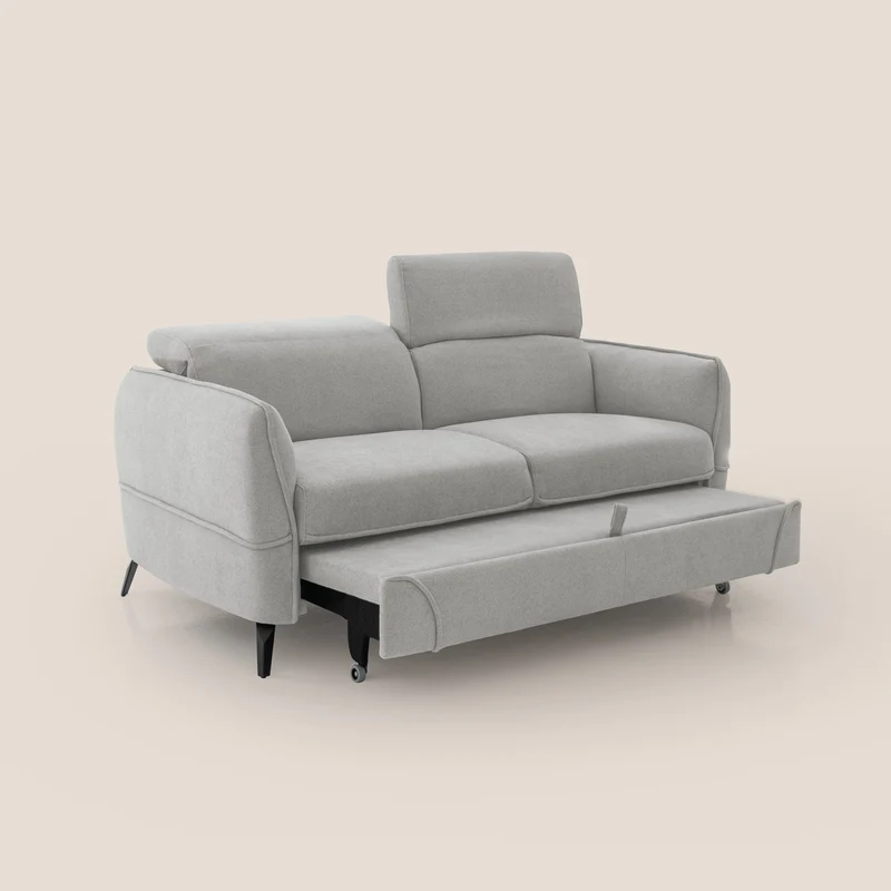 Bloom canapé avec repose-pieds extractible pieds hauts et têtières réglables en bouclette imperméable T07 gris