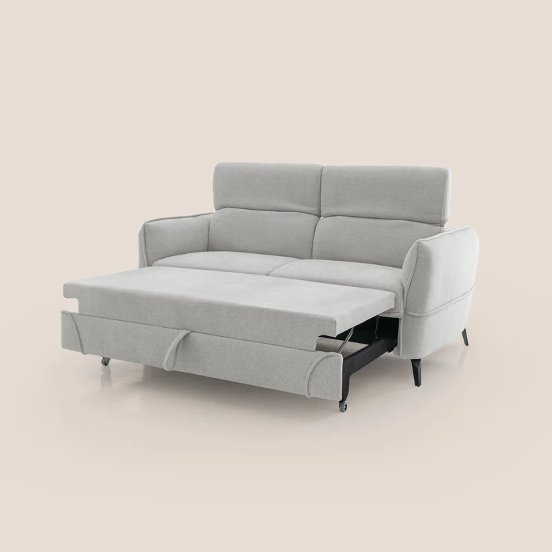 Bloom canapé avec repose-pieds extractible pieds hauts et têtières réglables en bouclette imperméable T07 gris