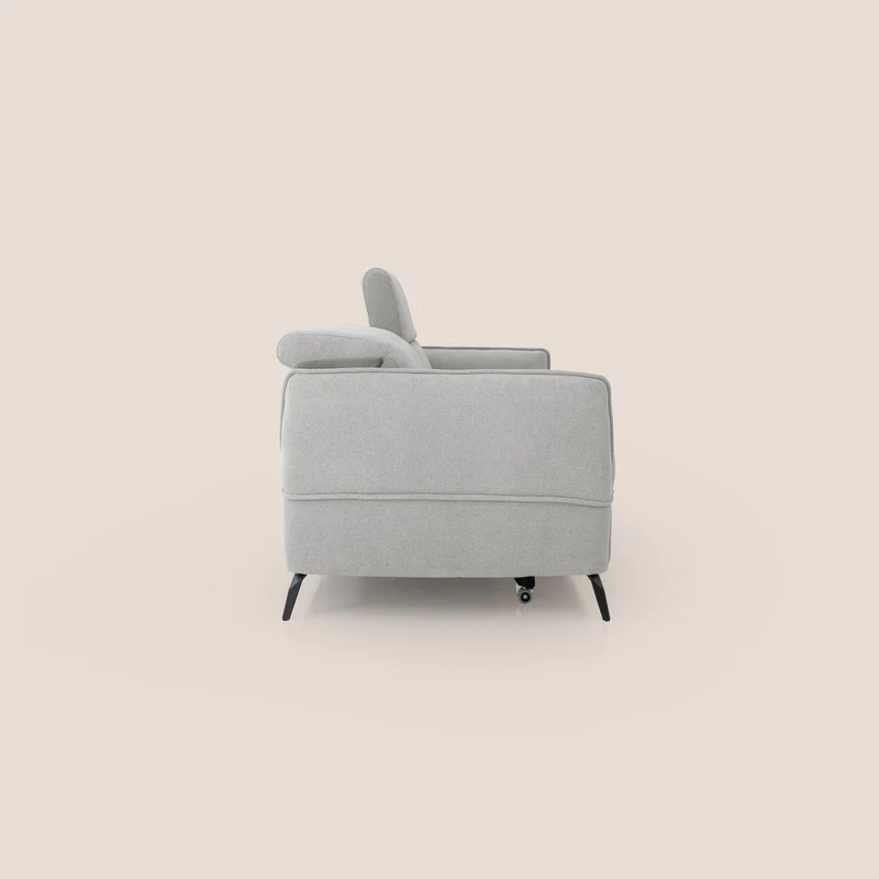 Bloom canapé avec repose-pieds extractible pieds hauts et têtières réglables en bouclette imperméable T07 gris