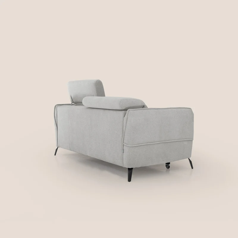 Bloom canapé avec repose-pieds extractible pieds hauts et têtières réglables en bouclette imperméable T07 gris