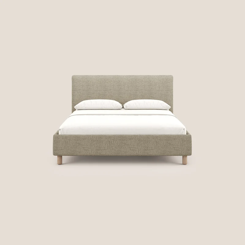 Serena lit coffre scandinave compact en tissu flammé imperméable T03 beige