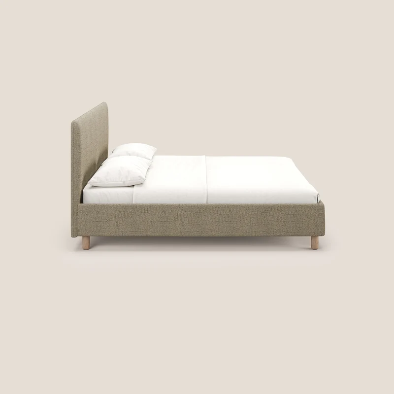 Serena lit coffre scandinave compact en tissu flammé imperméable T03 beige