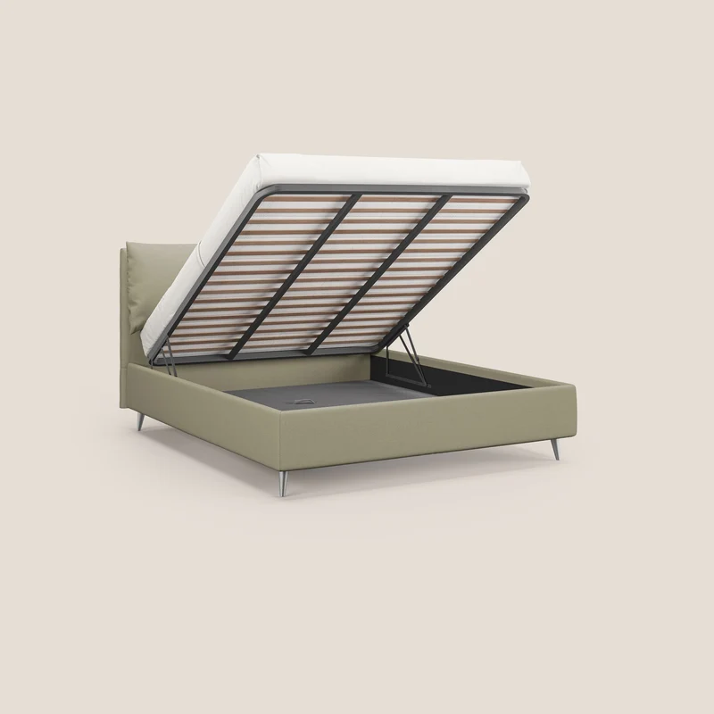 Elsa lit rembourré avec coffre de rangement en tissu détachable T05 crème