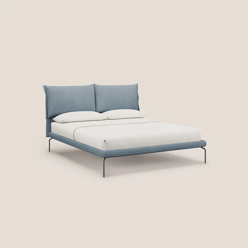 Bice lit rembourré avec coussins et pieds noirs en métal en tissu imperméable T02 sucre glace