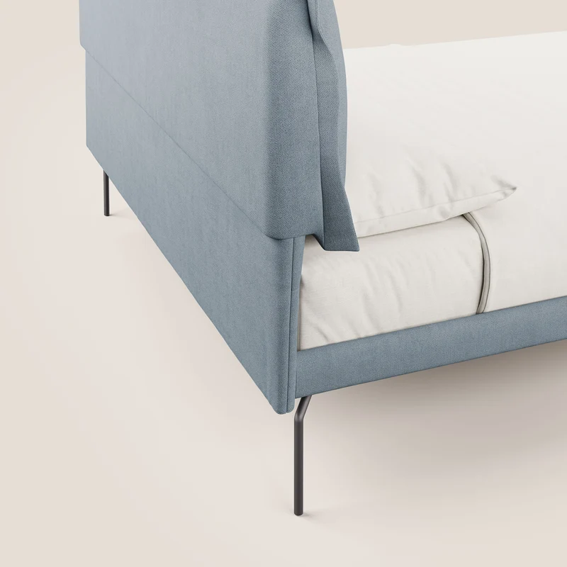 Bice lit rembourré avec coussins et pieds noirs en métal en tissu imperméable T02 sucre glace