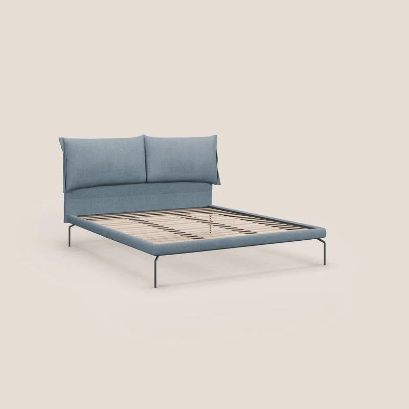 Bice lit rembourré avec coussins et pieds noirs en métal en tissu imperméable T02 sucre glace