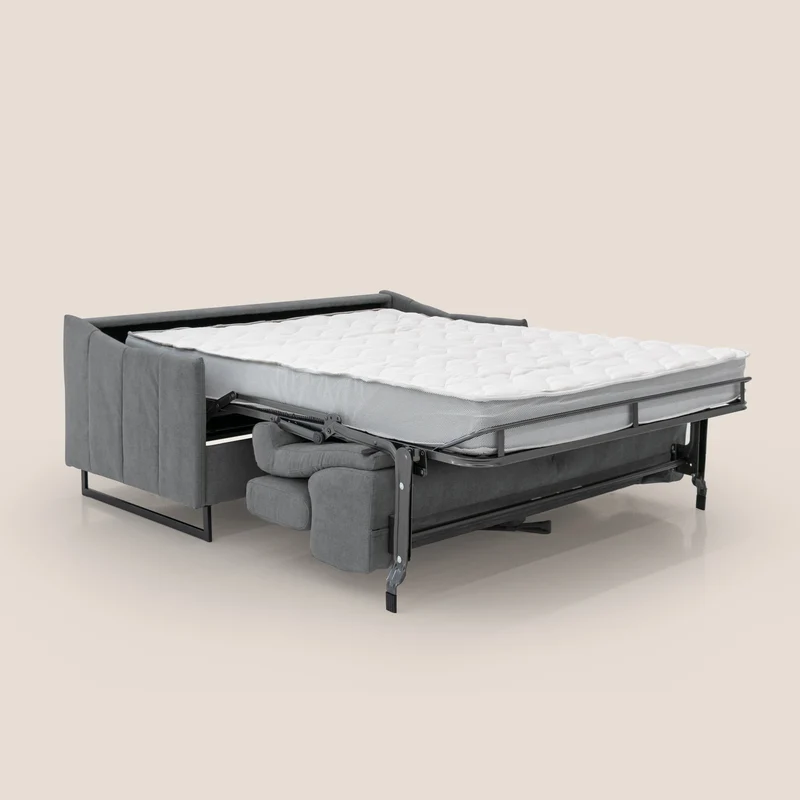 Loto canapé convertible compact avec matelas H 18cm et pieds hauts en tissu imperméable T14 gris