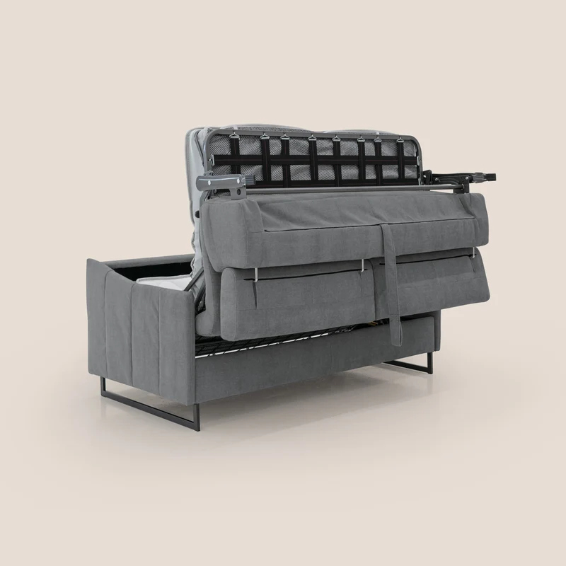 Loto canapé convertible compact avec matelas H 18cm et pieds hauts en tissu imperméable T14 gris