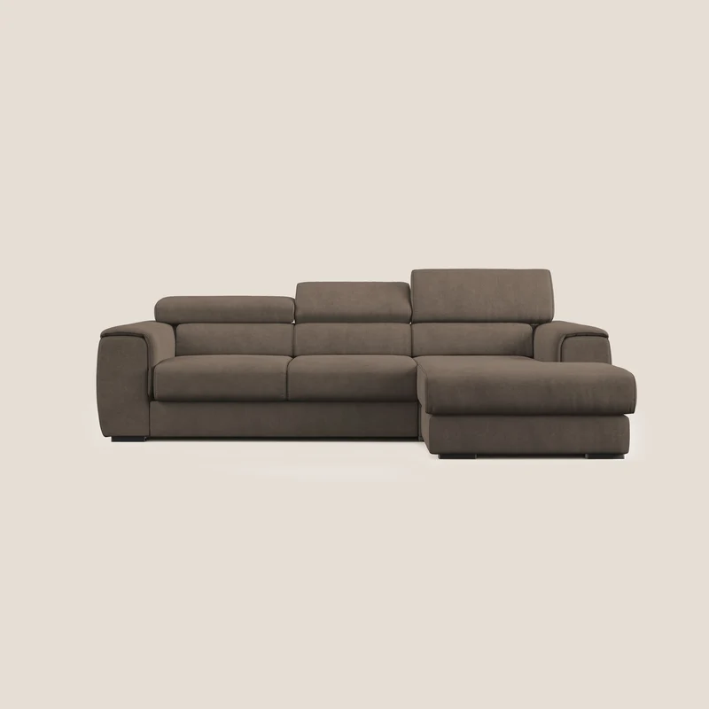 Zeno canapé d'angle et pouf extractible en tissu doux imperméable T02 marron