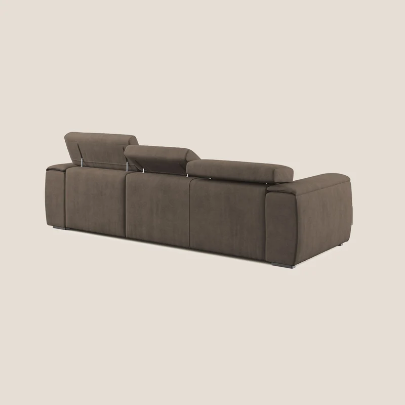Zeno canapé d'angle et pouf extractible en tissu doux imperméable T02 marron
