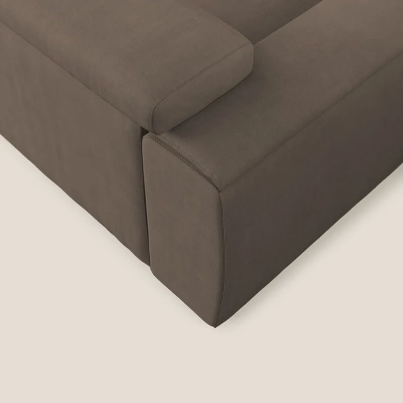 Zeno canapé d'angle et pouf extractible en tissu doux imperméable T02 marron