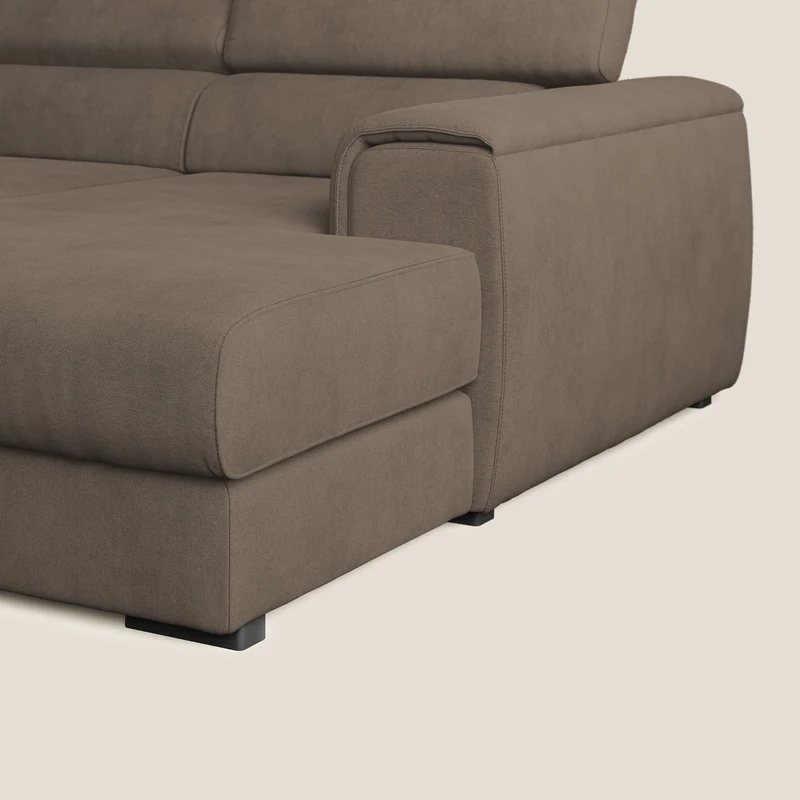 Zeno canapé d'angle et pouf extractible en tissu doux imperméable T02 marron