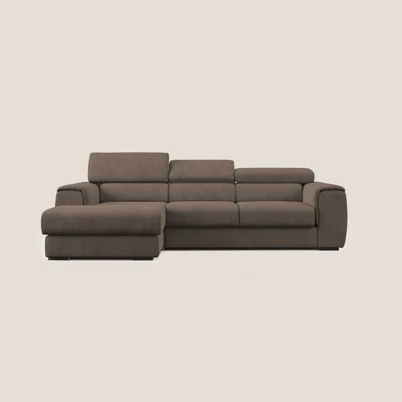 Zeno canapé d'angle et pouf extractible en tissu doux imperméable T02 marron