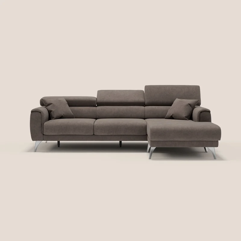 Caravaggio Canapé d'angle avec assises coulissantes en tissu doux imperméable T02 marron