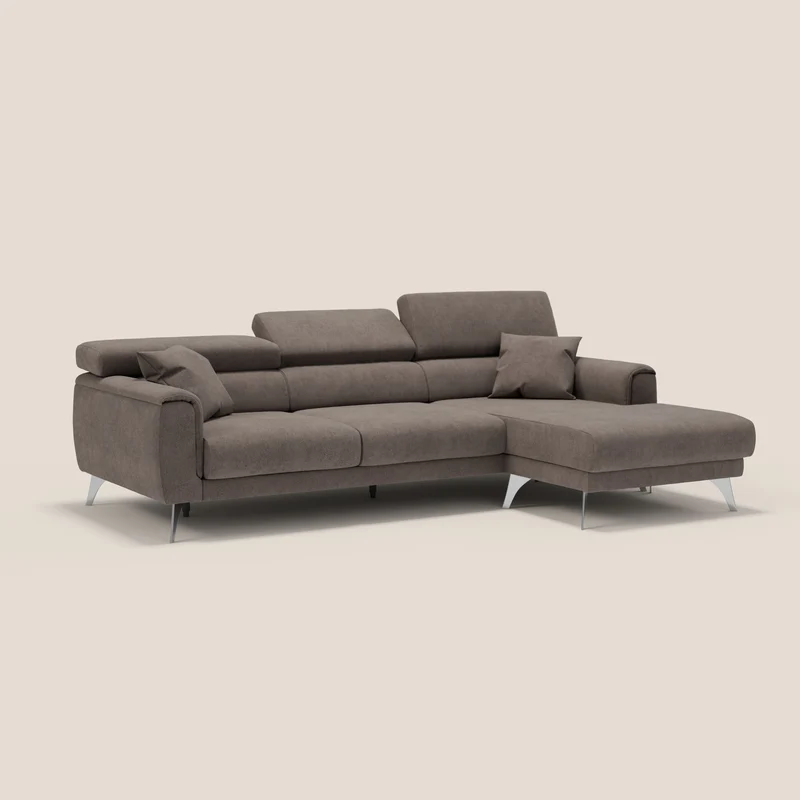 Caravaggio Canapé d'angle avec assises coulissantes en tissu doux imperméable T02 marron