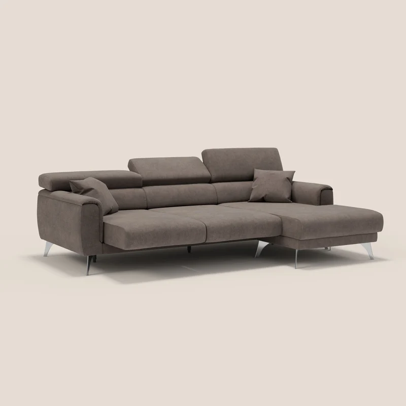 Caravaggio Canapé d'angle avec assises coulissantes en tissu doux imperméable T02 marron