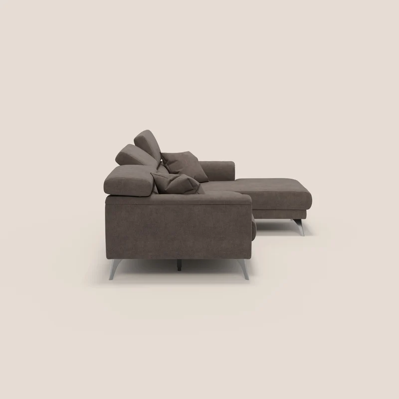 Caravaggio Canapé d'angle avec assises coulissantes en tissu doux imperméable T02 marron