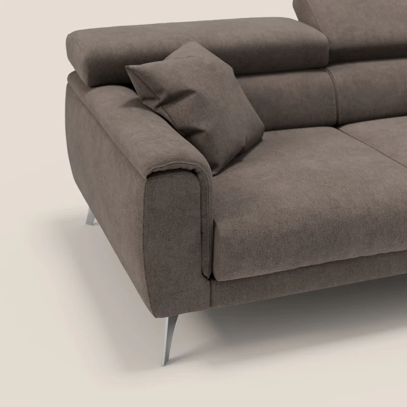 Caravaggio Canapé d'angle avec assises coulissantes en tissu doux imperméable T02 marron