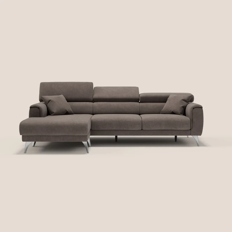 Caravaggio Canapé d'angle avec assises coulissantes en tissu doux imperméable T02 marron