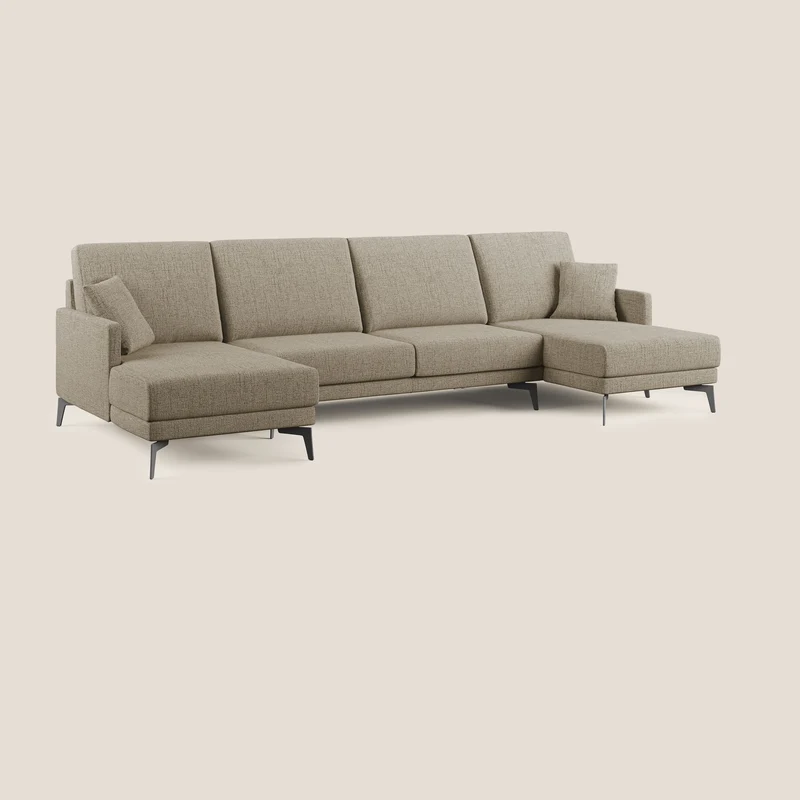 Saturno canapé panoramique moderne en tissu doux imperméable T03 marron