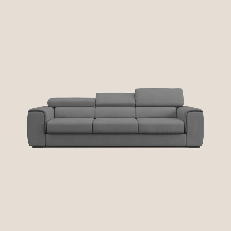 Zeno Canapé avec pouf extractible à 3 assises en tissu doux imperméable T02 gris