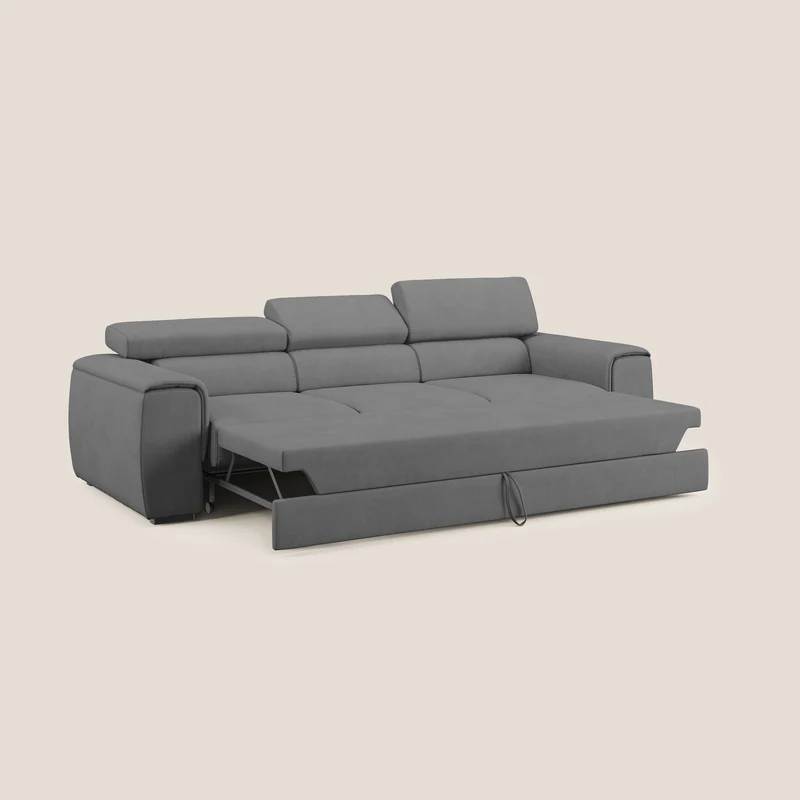 Zeno Canapé avec pouf extractible à 3 assises en tissu doux imperméable T02 gris