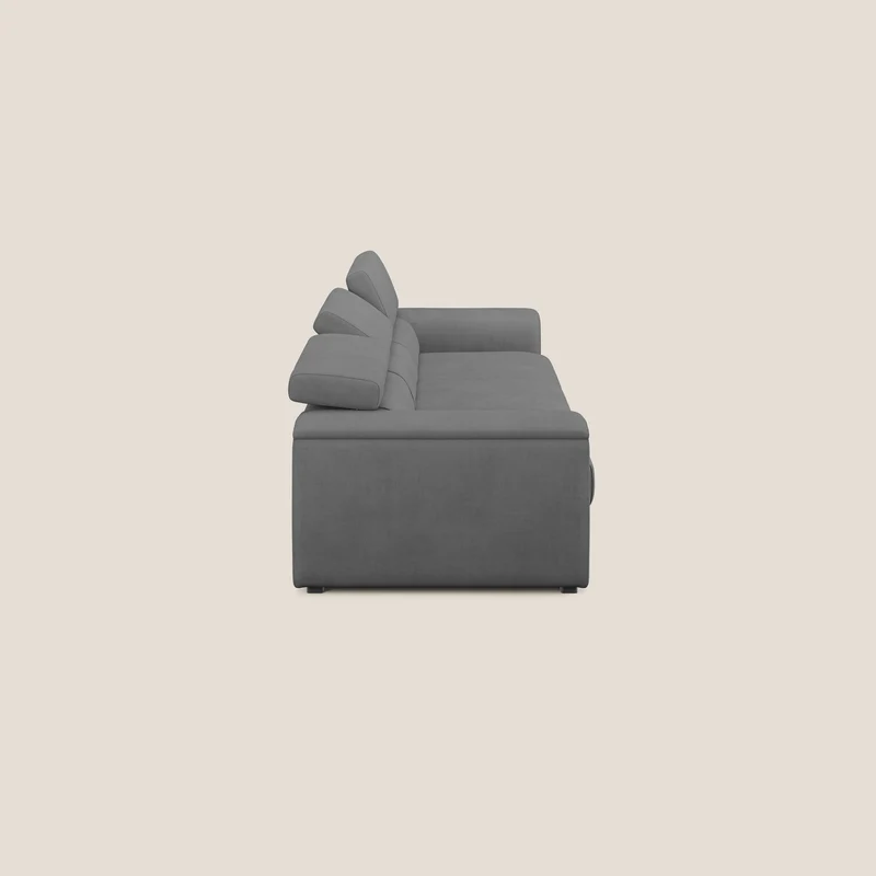 Zeno Canapé avec pouf extractible à 3 assises en tissu doux imperméable T02 gris