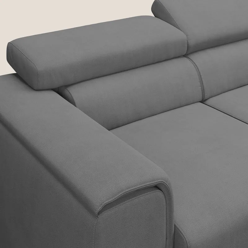 Zeno Canapé avec pouf extractible à 3 assises en tissu doux imperméable T02 gris