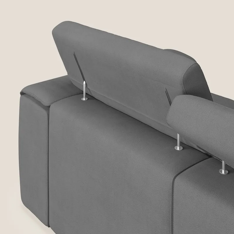 Zeno Canapé avec pouf extractible à 3 assises en tissu doux imperméable T02 gris