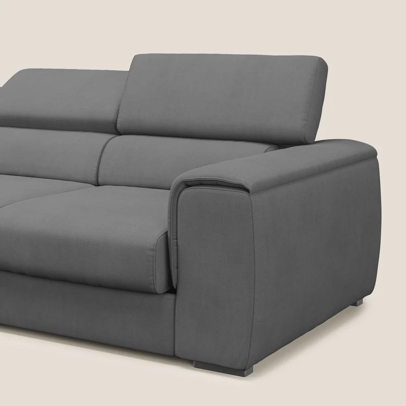 Zeno Canapé avec pouf extractible à 3 assises en tissu doux imperméable T02 gris