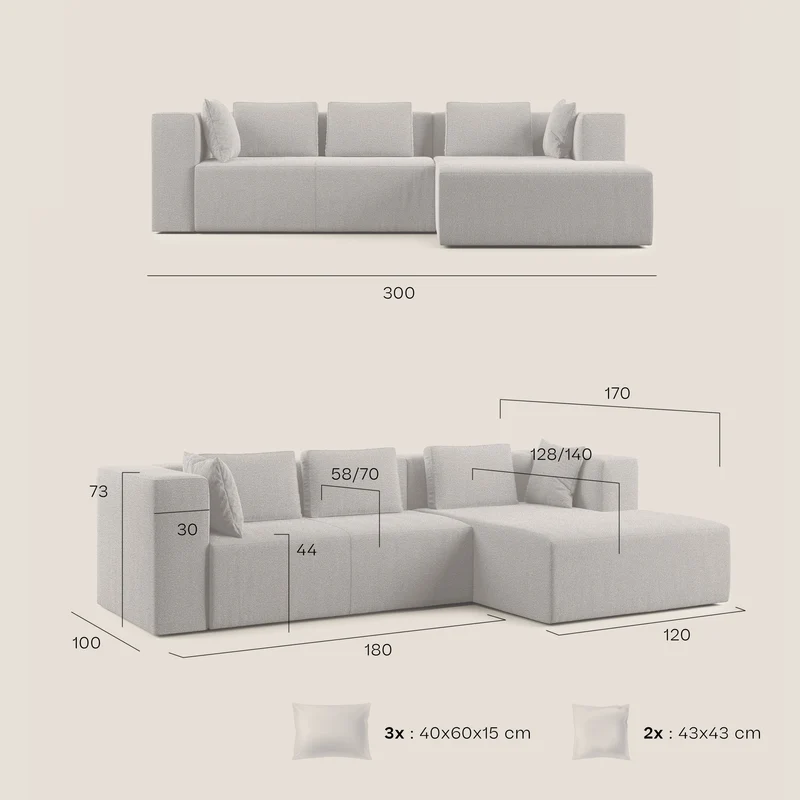Nettuno canapé d'angle modulable en bouclette douce T07 bleu ciel