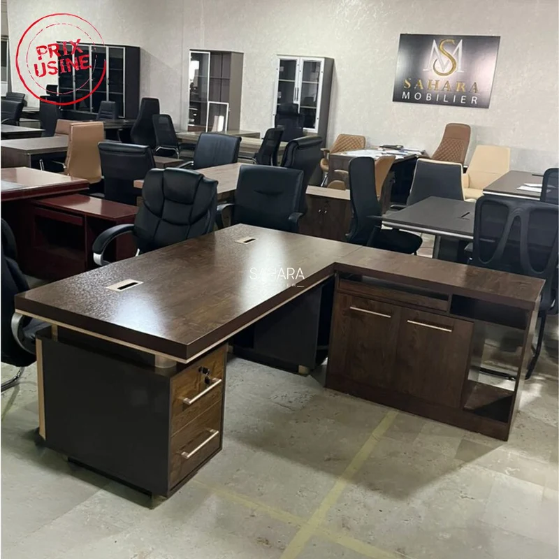 Ensemble Bureau CORTINAL ( Bureau 160cm avec Caisson fixe + Retour Mobile + Armoire Bibliothéque + Pack Fauteuils ) Réf B3629