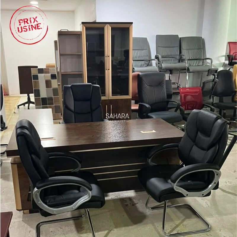 Ensemble Bureau CORTINAL ( Bureau 160cm avec Caisson fixe + Retour Mobile + Armoire Bibliothéque + Pack Fauteuils ) Réf B3629