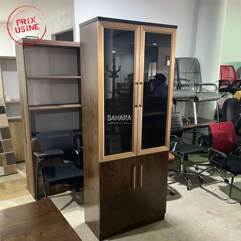 Ensemble Bureau CORTINAL ( Bureau 160cm avec Caisson fixe + Retour Mobile + Armoire Bibliothéque + Pack Fauteuils ) Réf B3629