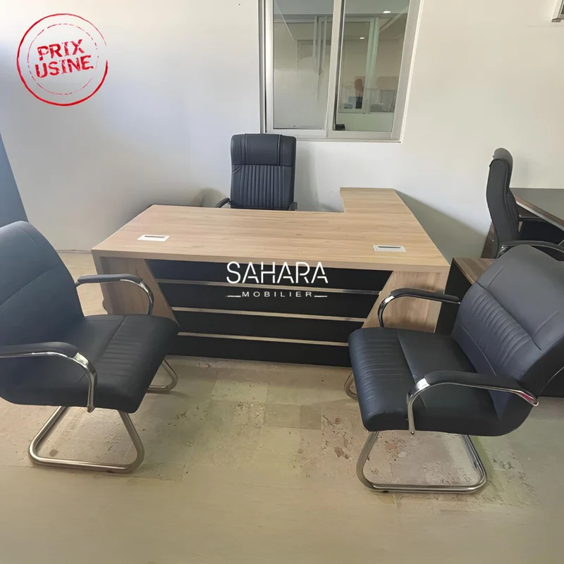 Pack BROWN ( Bureau Avec Retour 160cm + Caisson + Pack Fauteuils + Armoire Basse + Porte Manteau ) Réf B3582