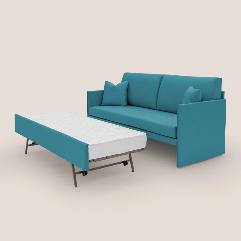 Tortona Canapé duplex avec lits jumeaux et tissu effet coton imperméable T13 bleu ciel