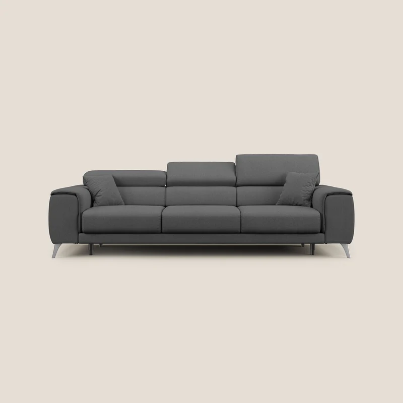 Fusion Canapé avec 3 assises coulissantes en tissu doux antitache T05 anthracite