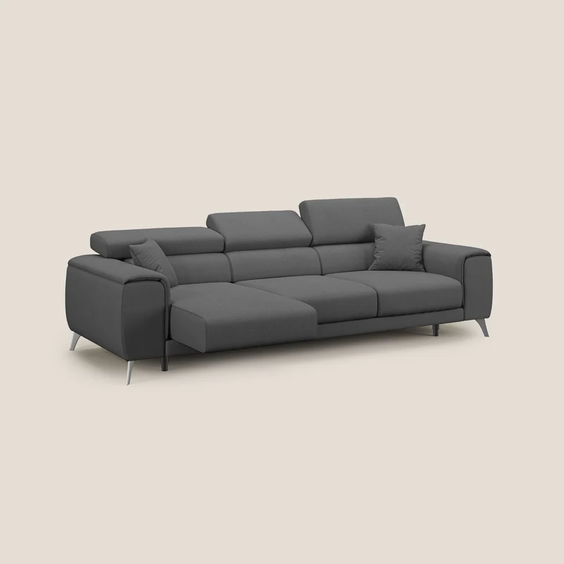 Fusion Canapé avec 3 assises coulissantes en tissu doux antitache T05 anthracite