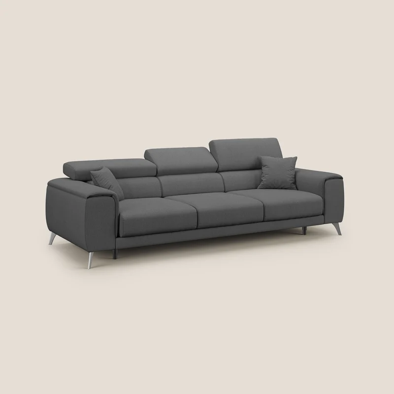 Fusion Canapé avec 3 assises coulissantes en tissu doux antitache T05 anthracite