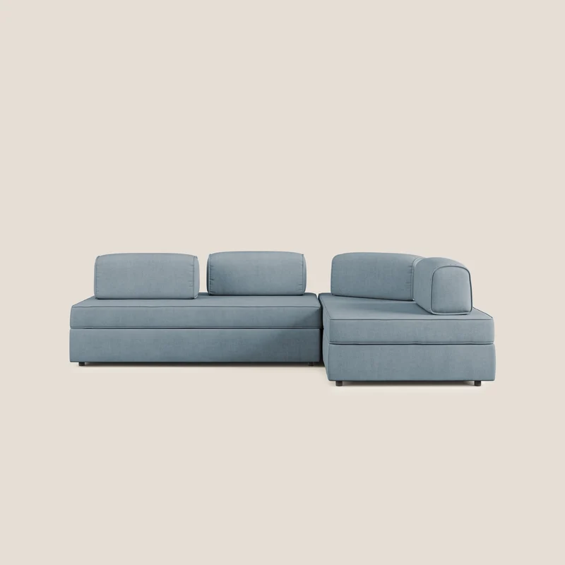 Liberty Canapé d'angle avec pouf extractible et dossiers amovibles en tissu doux imperméable T02 bleu pastel