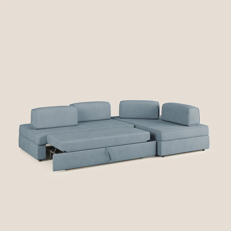 Liberty Canapé d'angle avec pouf extractible et dossiers amovibles en tissu doux imperméable T02 bleu pastel