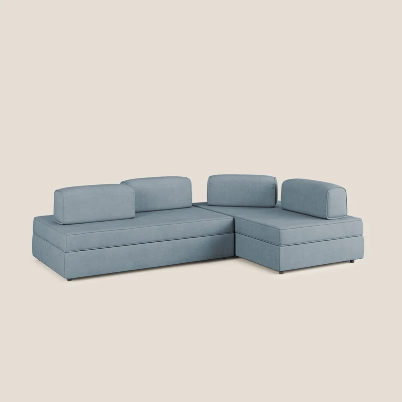 Liberty Canapé d'angle avec pouf extractible et dossiers amovibles en tissu doux imperméable T02 bleu pastel