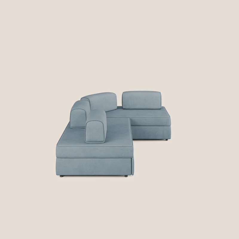Liberty Canapé d'angle avec pouf extractible et dossiers amovibles en tissu doux imperméable T02 bleu pastel